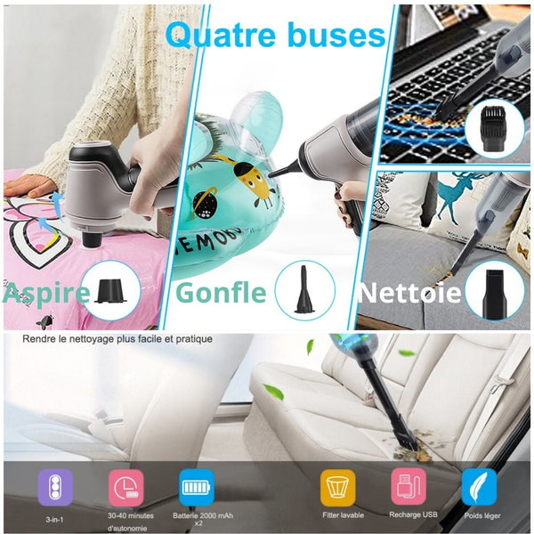 Mini Aspirateur Gonfleur portable 2en1 - 50w Autonomie 2000mah